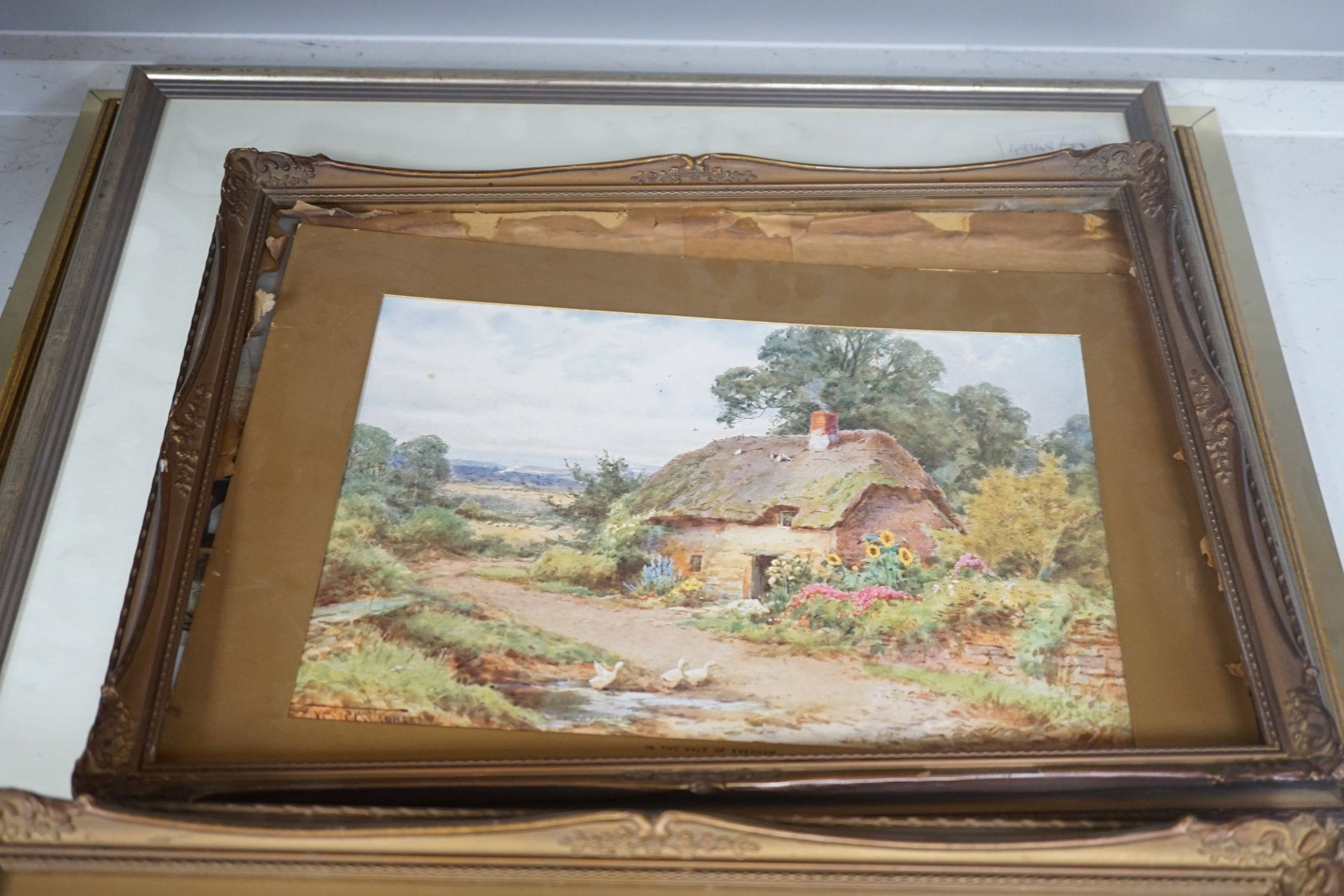 Copley Fielding, watercolour, Fisherfolk at low tide, signed, 17 x 24cm, a Hughes Richardson lake scene and six other assorted pictures